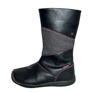 Keen Rachel Black Leather Pink Trim Mid Calf Rain Snow Boots Girl's Size 4‎